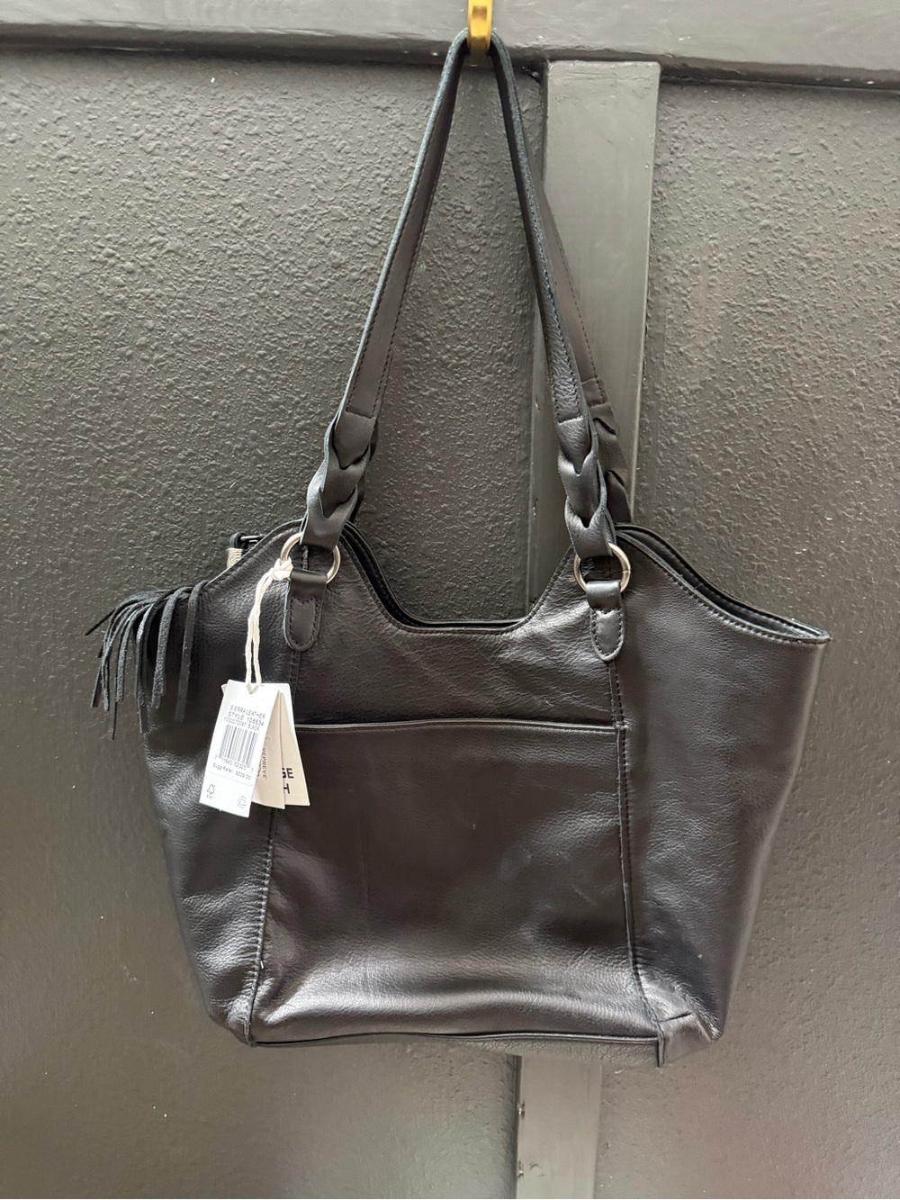 The Sak Black Leather Shoulder Tote with Braided Straps